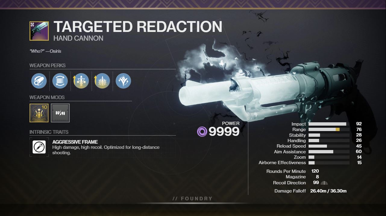 Destiny 2 Targeted Redaction God Roll And How To Get Deltia S Gaming