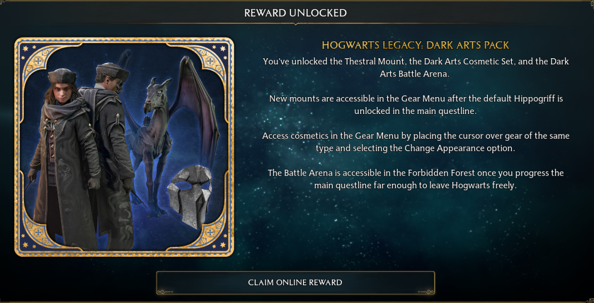 Hogwarts Legacy Collector's XBOX DLC, Dark Arts Cosmetic Set and Thestral  Mount