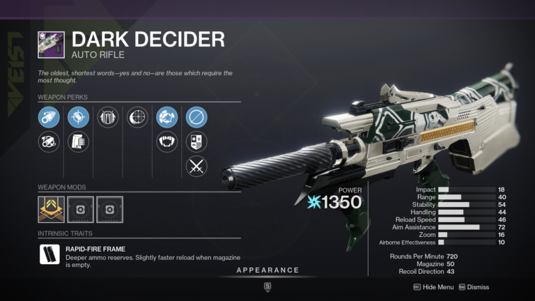 Dark Decider Auto Rifle Season 19 Seraph Weapon