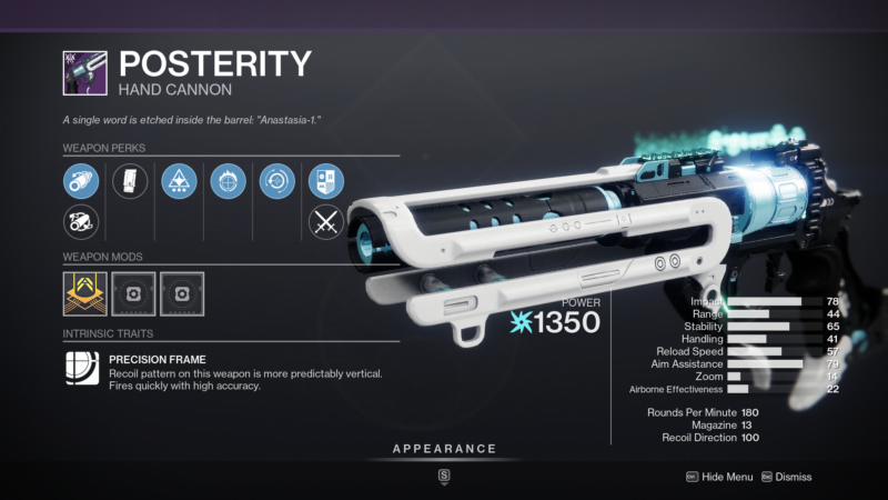 Posterity Hand Cannon Deep Stone Crypt Weapon