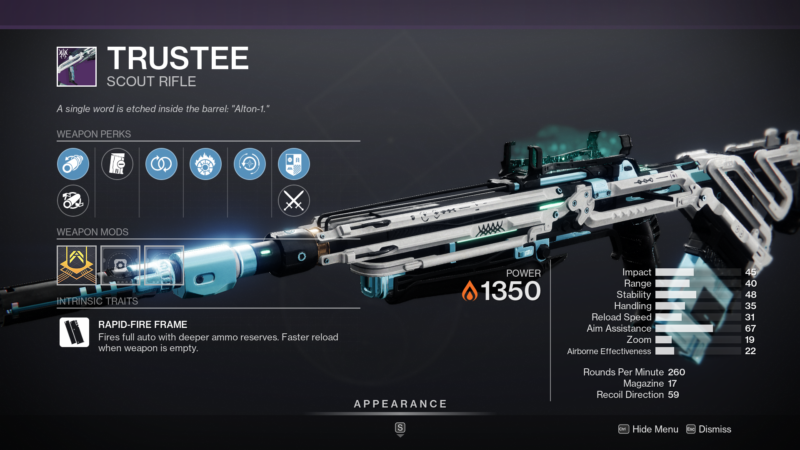 Trustee Scout Rifle Deep Stone Crypt Raid Weapon