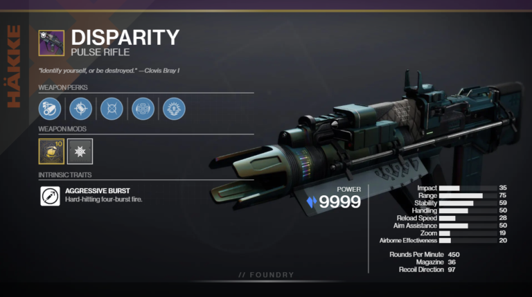 Disparity PvP God Roll