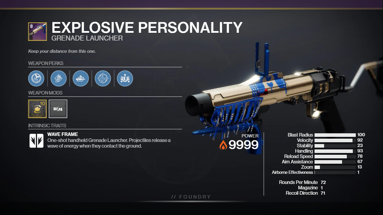 Explosive Personality PvE God Roll