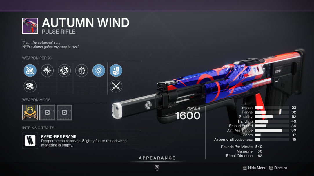 Destiny 2 Autumn Wind Pulse Rifle