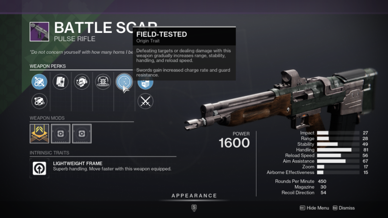 Destiny 2 Battle Scar Pulse Rifle
