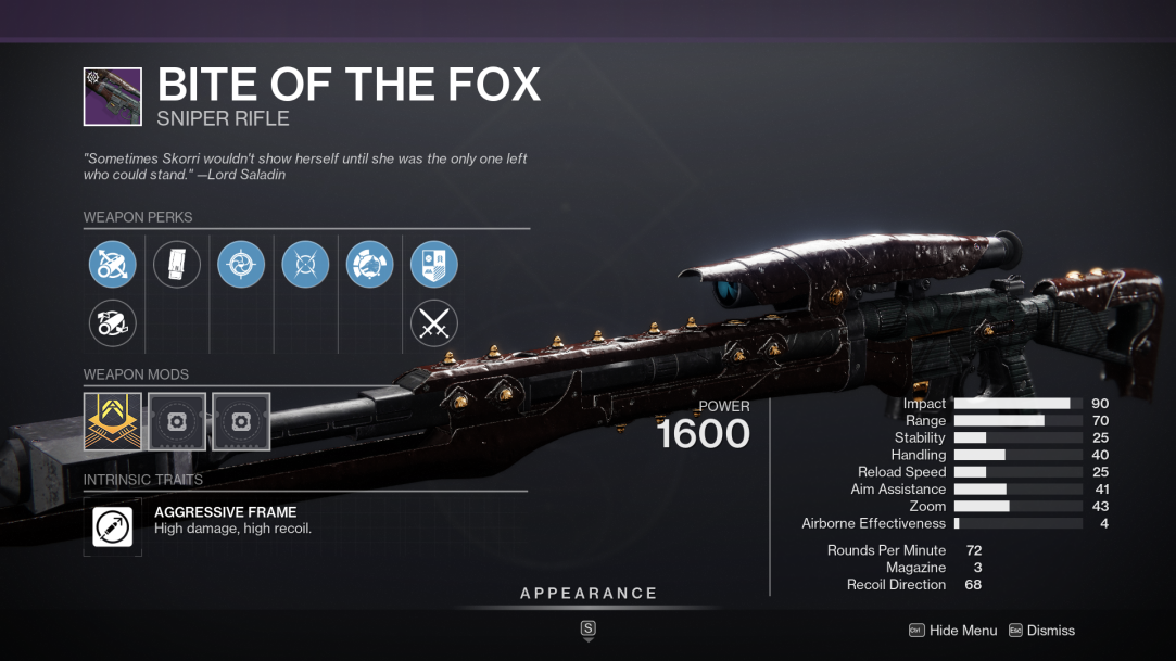 Destiny 2 Bite of The Fox Sniper Rifle