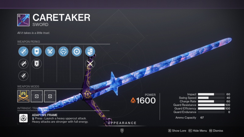 Destiny 2 Caretaker Sword