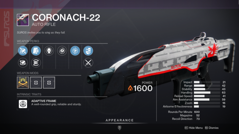 Destiny 2 Coronach-22 Auto Rifle