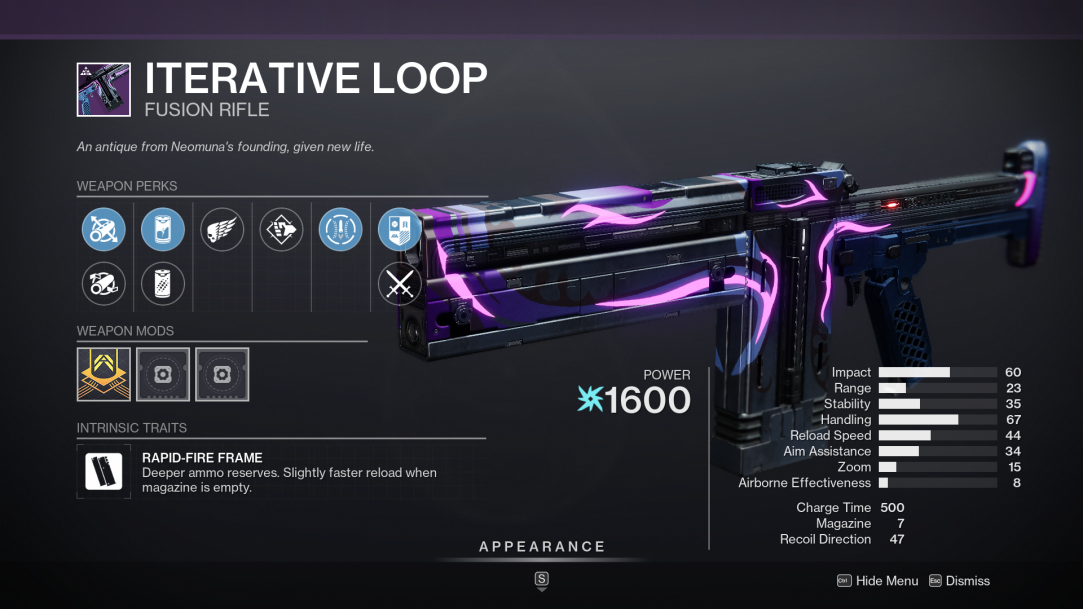 Destiny 2 Iterative Loop Fusion Rifle