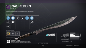 Destiny 2 Nasreddin Sword