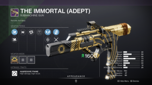 Destiny 2 The Immortal (Adept) Submachine Gun