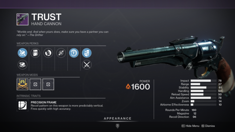 Destiny 2 Trust Legendary Hand Cannon