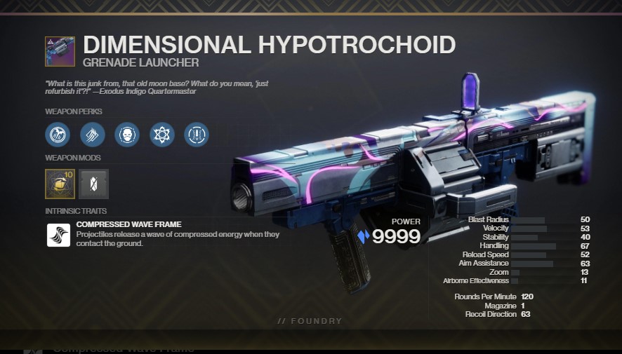 Dimensional Hypotrochoid PVE God Roll