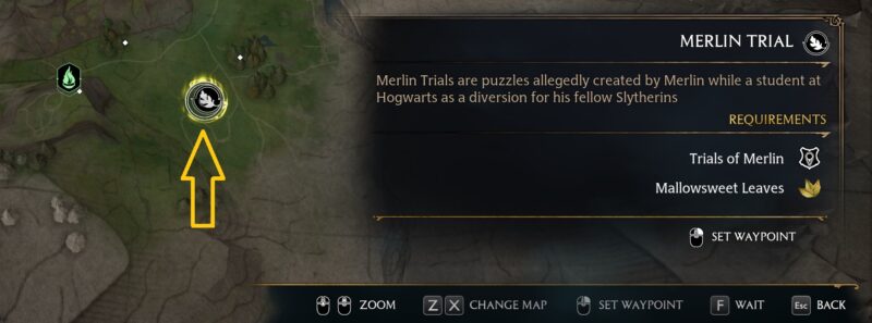 Hogwarts Legacy - Merlin's Trial - Pyres Trial Icon on the map