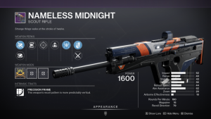 Destiny 2 Nameless Midnight Scout Rifle