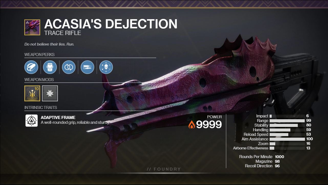 Acasia's Dejection PvP God Roll