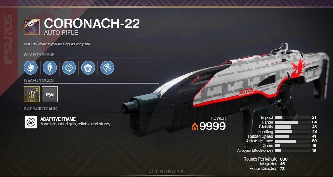 Coronach-22 PvE God Roll