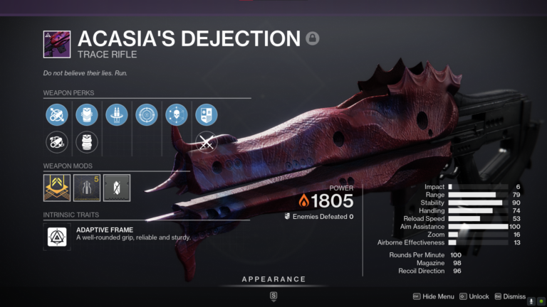 Destiny 2 Acasias Dejection Trace Riffle