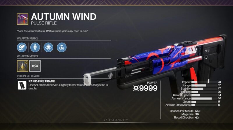Destiny 2 Autumn Wind God Roll PvE