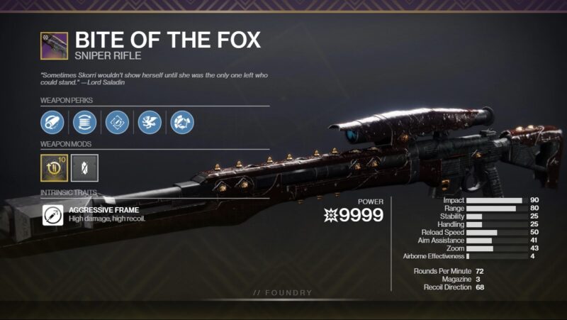 Destiny 2 Bite of the Fox PvE God Roll
