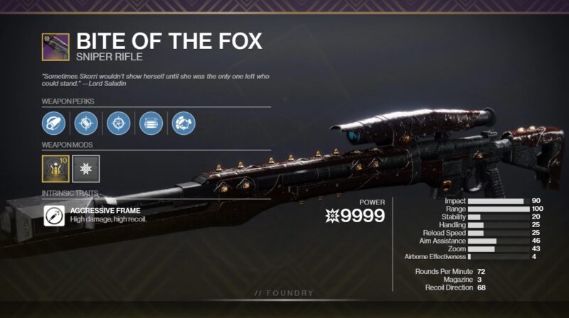 Destiny 2 Bite of the Fox PvP God Roll