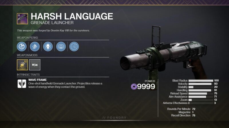 Destiny 2 - Harsh Language - God Roll PvE