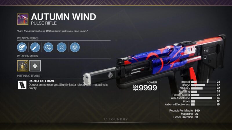 Destiny 2 PvE Autumn Wind God Roll