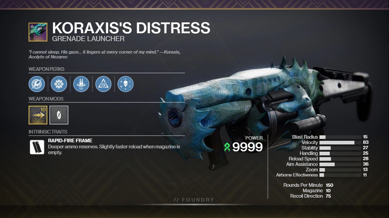 Koraxis's Distress PvE God Roll