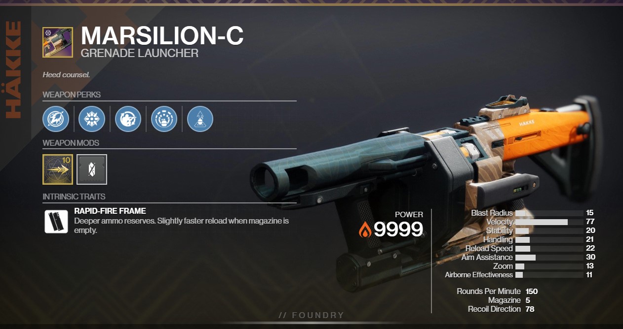 Marsilion-C PvE God Roll Destiny 2