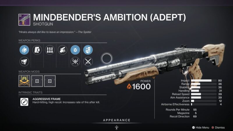 Destiny 2 Mindbender's Ambition Shotgun