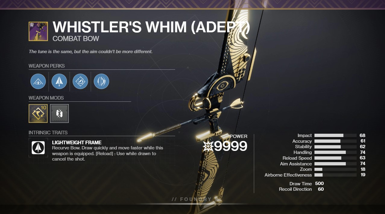 Whistler's Whim PVE God Roll - Deltia's Gaming