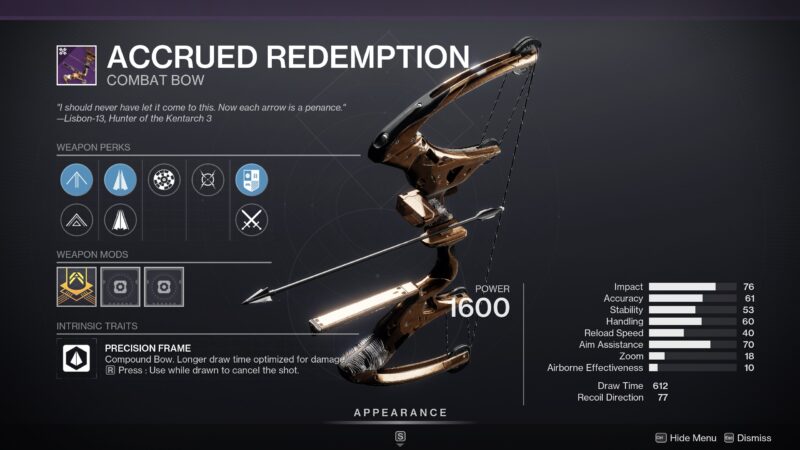 Accrued Redemption Kinetic Precision Frame Bow