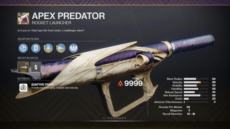 Apex Predator PvE God Roll