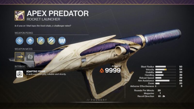 Apex Predator PvP God Roll