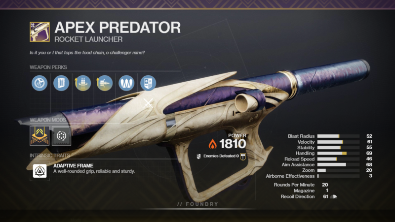 Destiny 2 Apex Predator PvE God Roll