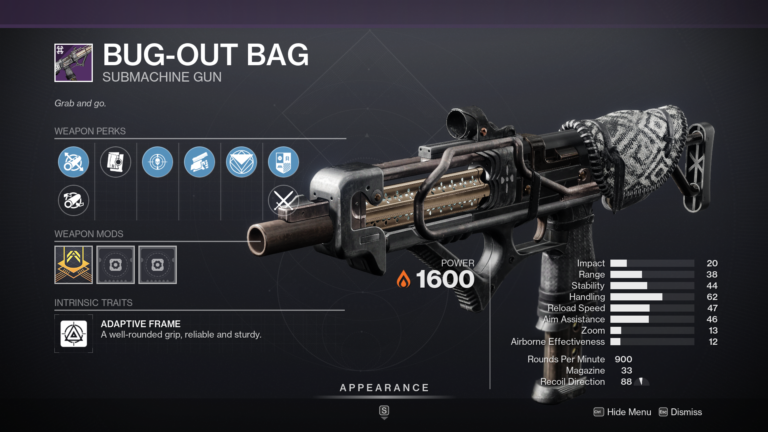 Destiny 2 Bug-Out Bag Submachine Gun