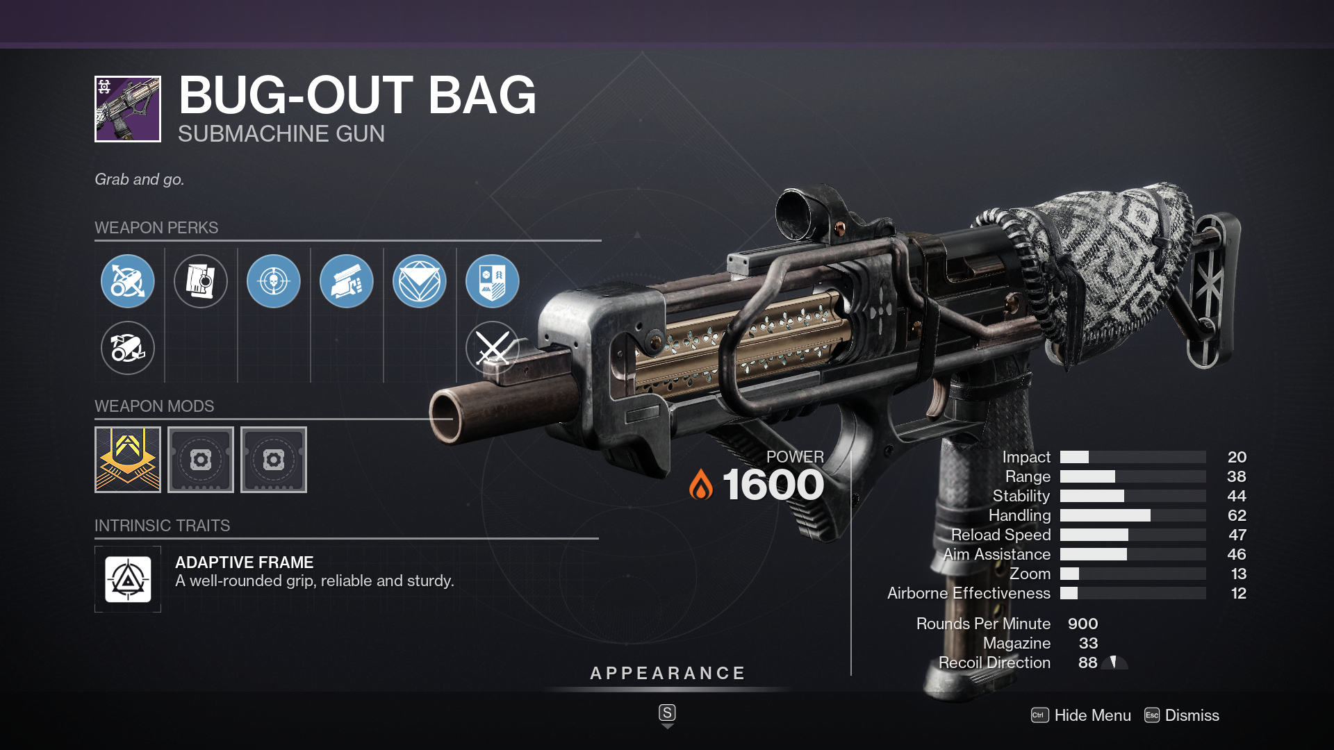 Destiny 2 Bug-Out Bag Submachine Gun