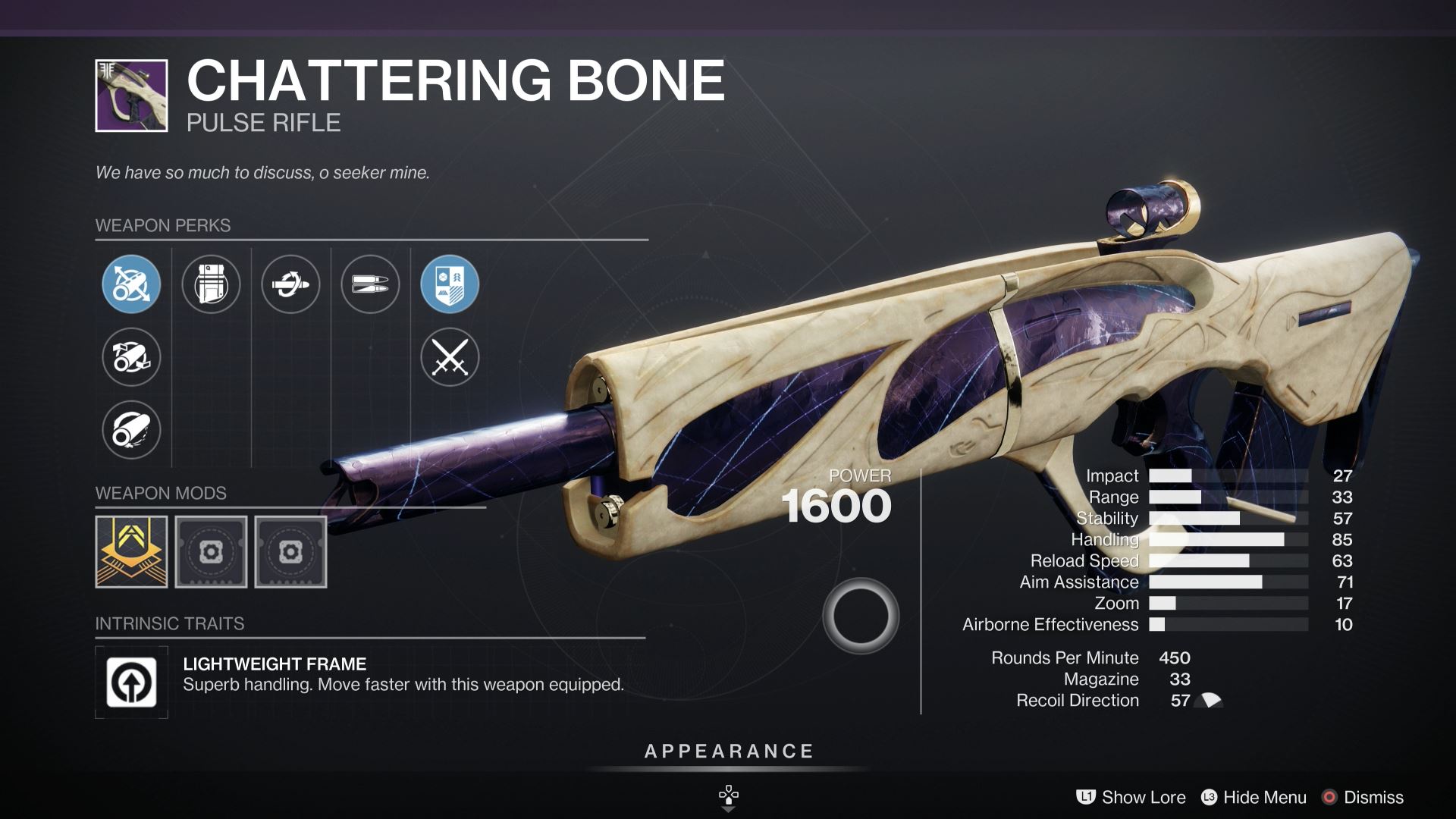 Destiny 2 Chattering Bone Pulse Rifle