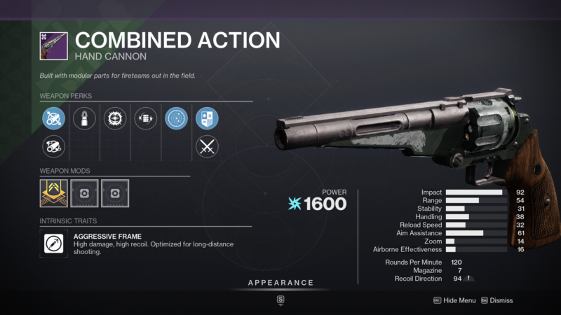 Destiny 2 Combined Action Hand Cannon