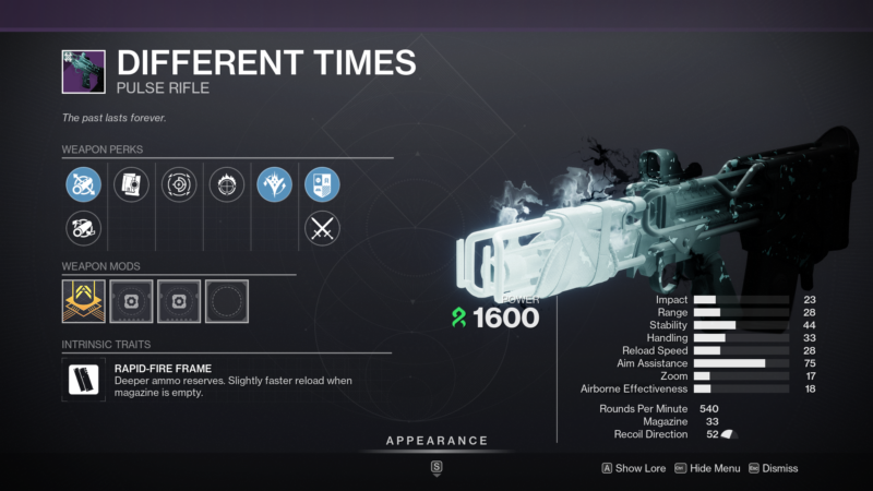 Destiny 2 Different Times Pulse Rifle
