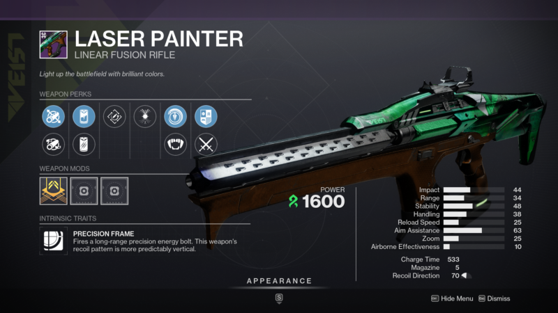 Destiny 2 Laser Painter Linear Fusion Rifle