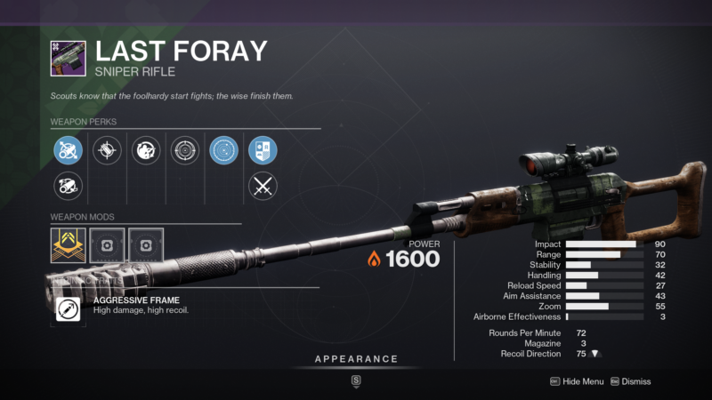 Destiny 2 Last Foray Sniper Rifle