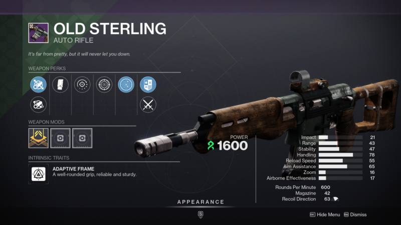 Destiny 2 Old Sterling Auto Rifle