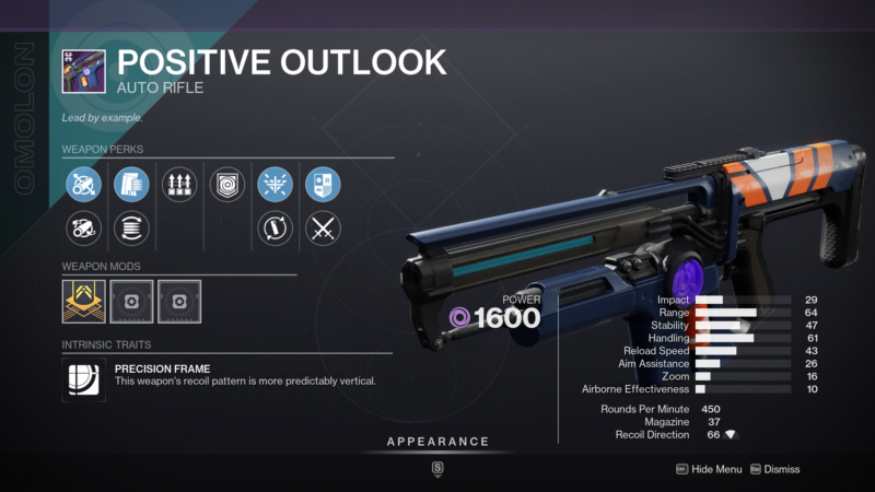 Destiny 2 Positive Outlook Auto Rifle