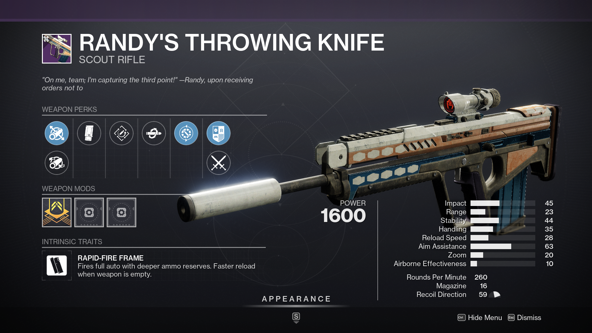 Destiny 2 Randy's Throwing Knife Scout Rifle