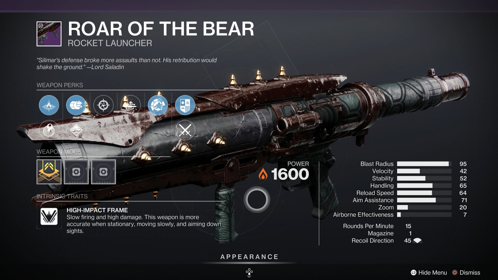Destiny 2 Roar of the Bear Rocket Launcher