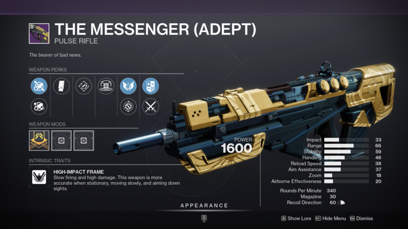 Destiny 2 The Messenger Adept Pulse Rifle