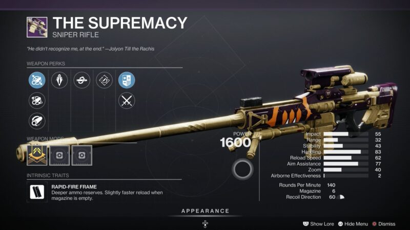 Destiny 2 The Supremacy Sniper Rifle