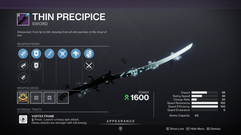 Destiny 2 Thin Precipice Sword