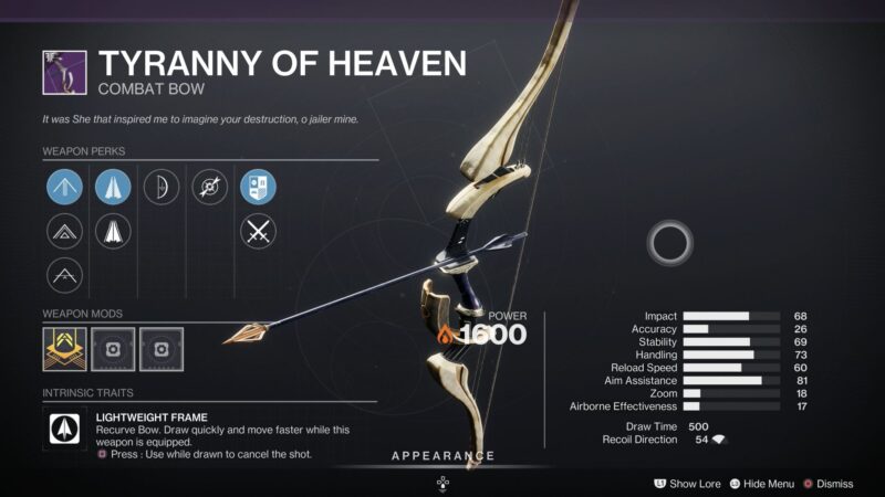 Destiny 2 Tyranny of Heaven Bow